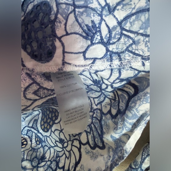 Soft Surroundings Nimes Blue & White Toile Embroidered Floral Tunic XL - Picture 7 of 8